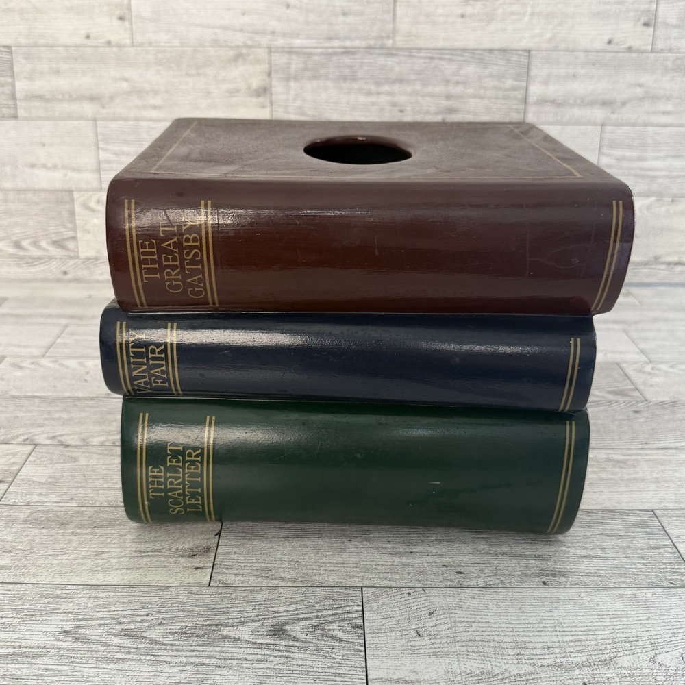 Vintage 1995 Ceramic Book Stack Tissue Box Holder